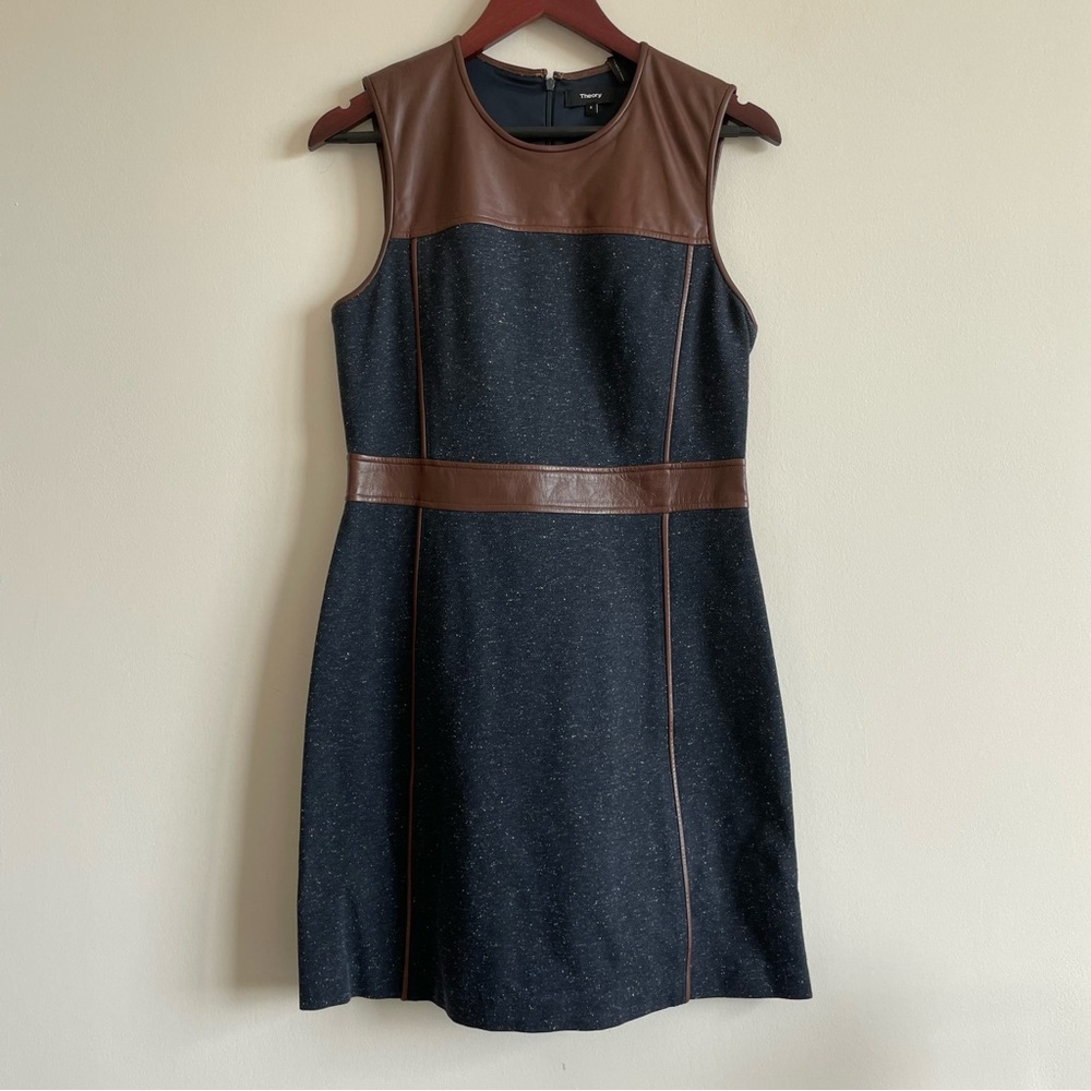 THEORY Calvino W. Heighten Mixed-Media Dress in Tweed and Leather - Picture 5 of 11